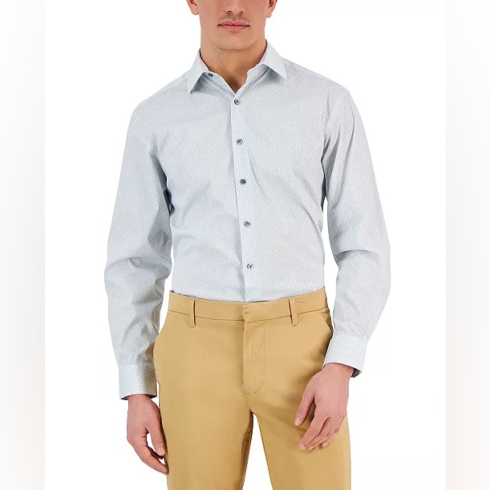 ALFANI Men's Regular Fit 2Way Stretch Stain Resistant Honeycomb Dress Shirts NWT
